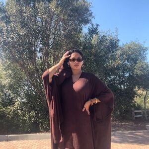 Chic Brown linen handmade kaftan